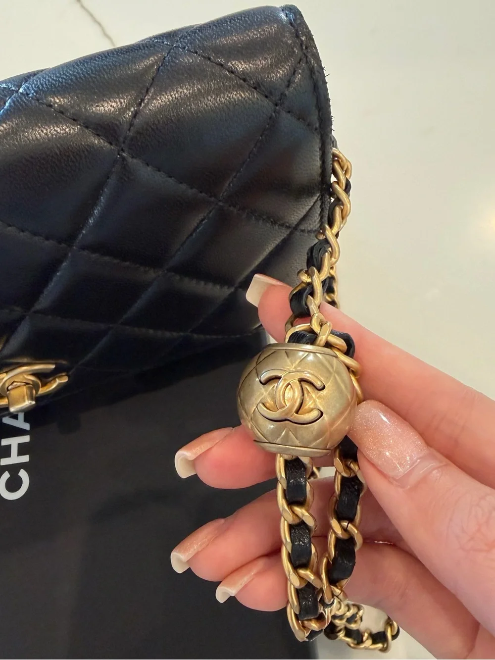 CHANEL Black Quilted Leather Crossbody with Gold CC